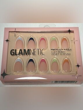 GLAMnetic Very Berry Short Almond Press-On Nails - Multi Pastel French Tips